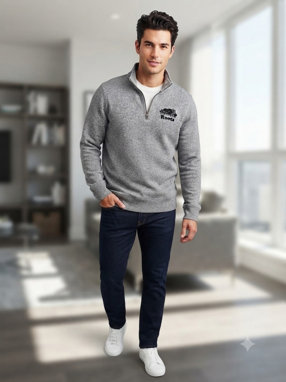 Roots Men’s Half-Zip Sweater - Gray